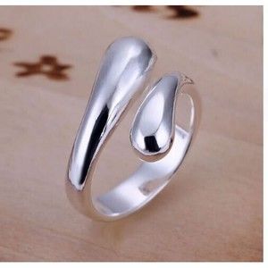 Stamped 925 Sterling Silver Free Form Open Teardrop Sizeable Ring Waterdrop Band